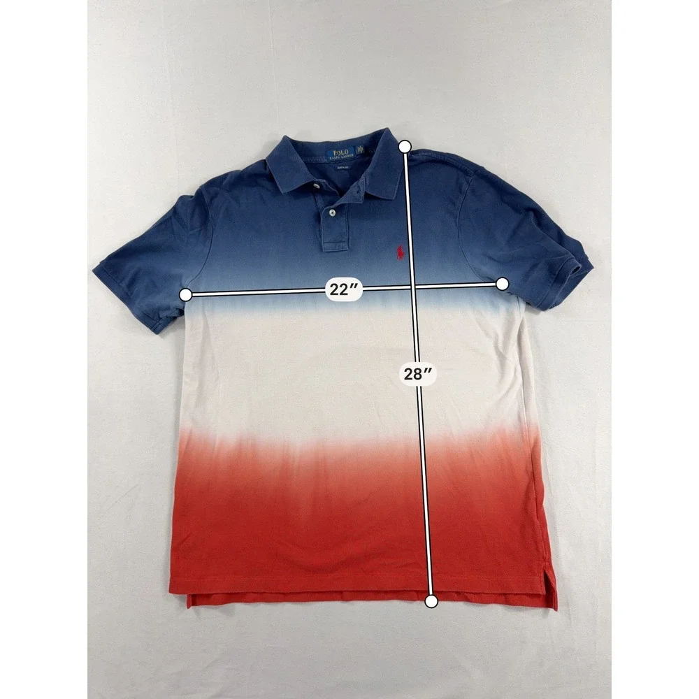 Polo Ralph‎ Lauren Polo Shirt Red White Blue Ombre Dip Dye Mens Large